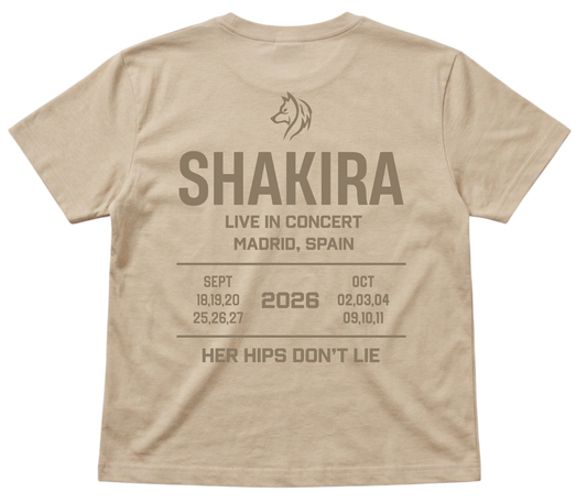 Camiseta Shakira – "Her Hips Don't Lie" LMYNL World Tour Madrid 2026